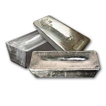 Silver bars representing refined silver output from mining and precious metal production